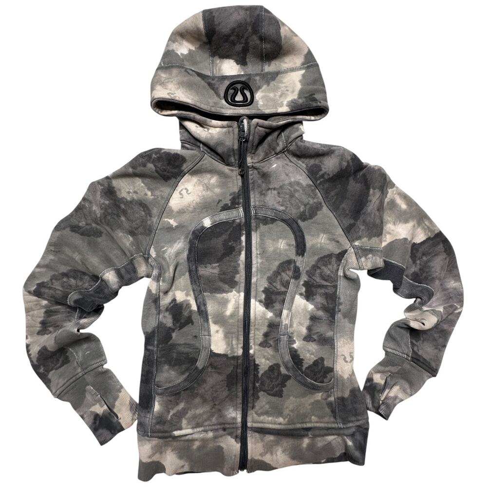 2011 Lululemon White & Coal Tinted Canvas Hooded Scuba Jacket Size 4